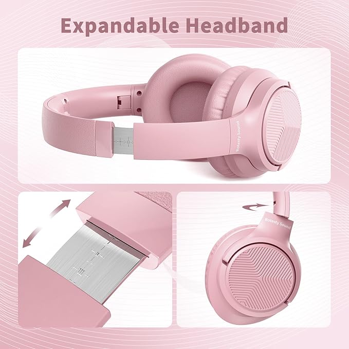 Wired Headphones with Microphone, Over Ear 3.5mm Plug in Headphones with 4.9ft Tangle-Free Nylon Cord for Tablet, Laptop, MP3/4, School, Airplane Travel (Pink)