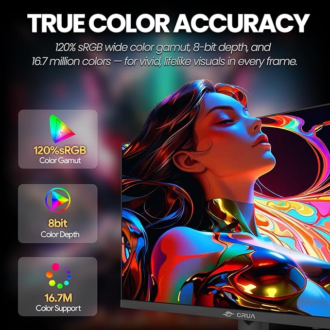 CRUA 27" 240Hz Gaming Monitor, 2k QHD(2560 * 1440P) IPS Screen Computer Monitor, Supports AMD Freesync, 120% sRGB, Blue Light Filter, Built-in Speakers, Wall Mountable Installs(HDMI 2.0/DP 1.4)-White