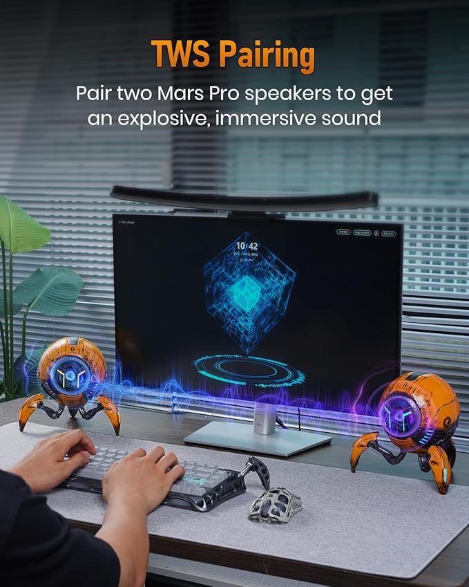 GravaStar Loudspeakers Mars Pro Portable Bluetooth Speaker New Version, Deep Bass Loud Stereo Sound, 15H Playtime, 6 RGB Lights, Dual Pairing, Portable for Home, Outdoors, Party, Camping, Home, Gifts