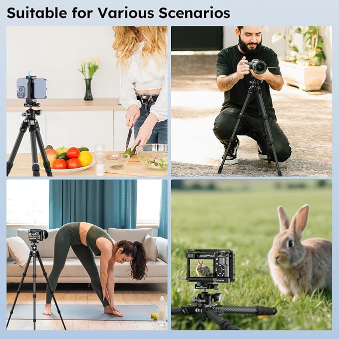 SIRUI 31.5" Compact Carbon Fiber Small Desktop Tripod with Low Profile Ball Head, Portable Lightweight Backpack Camera Tripod with Spikes for Travel Vlogging Tabletop, Macro Photography, AM-224S+G0