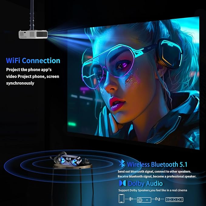 [ 2000 ANSI Auto Focus & Auto Keystone ] Smart 4K Outdoor Projector with WiFi and Bluetooth,4K Movie Projector, 50% Zoom & 30W Speaker,Dust-Proof,Home Theater Projector 4K+ for Phone/TV Stick/PC