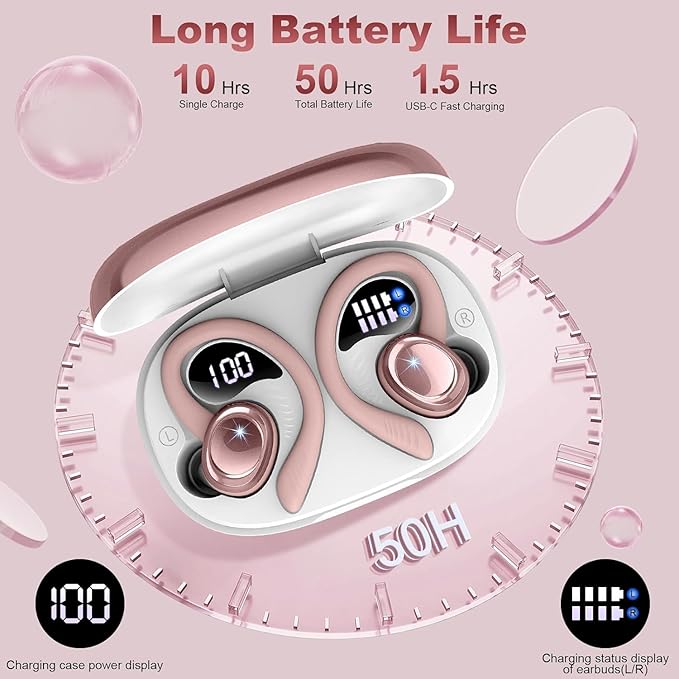 Wireless Earbuds Sport, Bluetooth 5.4 Headphones with Earhook, 2025 Hi-Fi Stereo Over Ear Buds, 50H Earphones with 4 ENC Noise Canceling Mics, IP7 Waterproof Headset for Running Workout (Android/iOS)