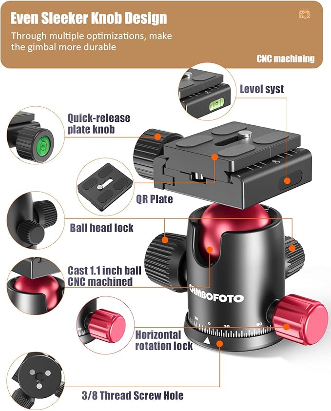 80"-Professional-DSLR-Camera-Tripod, SLR Ball Head Aluminum Photography Tri pod & Monopod with Carry Bag Compatible with Canon/Nikon/Binoculars/Telescope (Weight 3.6 Lbs, 33Lbs Load)