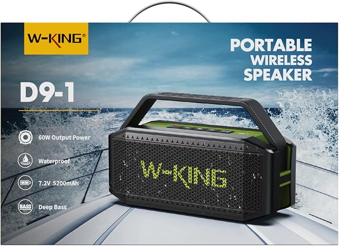 W-KING Portable Loud Bluetooth Speaker, 100W Max Waterproof Outdoor Speakers Bluetooth Wireless, IPX6 Party Big Large Speaker Boombox, 60W Exlarge Deep Bass Passive Radiator/40H/Power Bank/TF/AUX/EQ