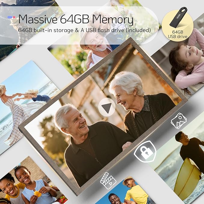 NexFoto Digital Photo Frame 21.5 Inch Touchscreen, 64GB Large Digital Picture Frame FHD 1920 * 1080, Add Photos from Google Photos, Upload Videos Instantly, for Housewarming, Dark Wood