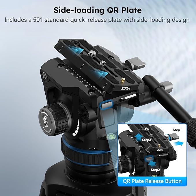 SIRUI SQ75 Carbon Fiber Video Tripod with Hydraulic Fluid Head, 70.1" Rapid Professional Camera Tripod, Stepless Damping on Pan/Tilt, Dual Quick-Release Plate Mode, Max Load 8kg/17.6lb (SQ75+S5)