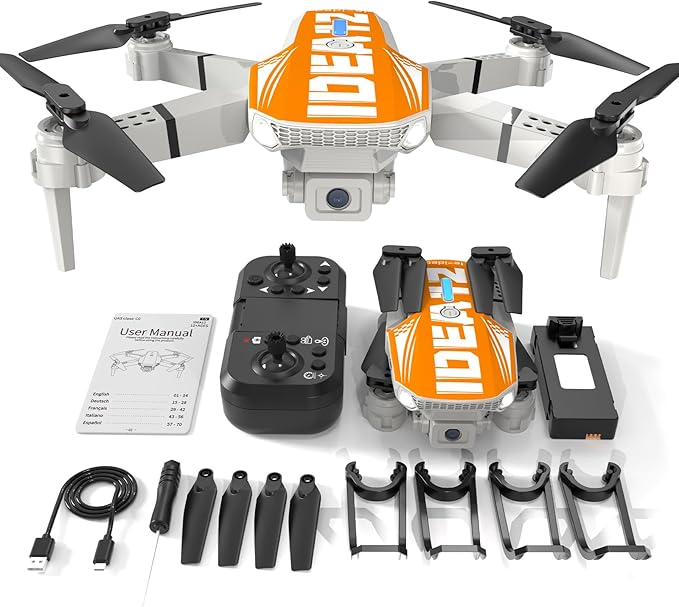 LE-IDEA Mini Drone with Camera 1080P, IDEA12 FPV Foldable Drone for Adults, 270° Obstacle Avoidance, One-Key Take Off/Landing, Headless Mode, 3 Speed Adjustment, RC Quadcopter for Beginners (Orange)