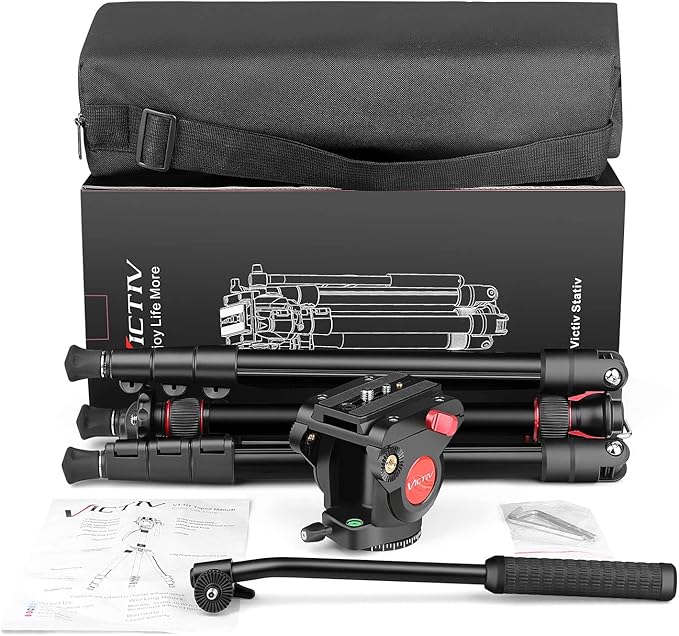 Victiv Camera Tripod, 72" Video Tripod with Fluid Head, Aluminum Heavy Duty Tripod with Carry Bag, Professional Camera Tripods & Monopods, Compatible with Canon, Sony, DSLR, Camcorder