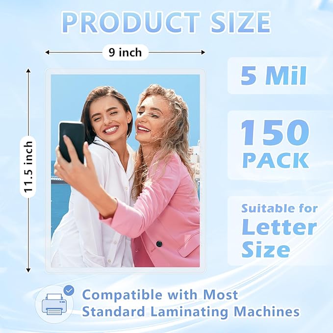 HOUYEE 150 Pack 5 Mil Thermal Laminating Pouches, Hold 8.5 x 11 inch Sheets, Ultra Clear Laminating Sheets, 9 x 11.5 Inch Laminate Sheets for Laminator, for Letter Size, Office and School Supplies