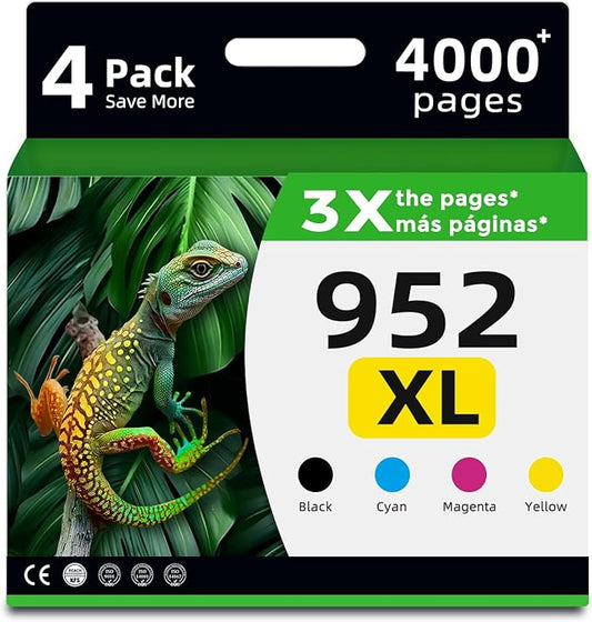 952xl Ink Cartridges Black Color Combo 4-Pack Compatible for HP 952 XL Work with Officejet Pro 8710 7740 Printers 8720 8702 8210 7720 8715 8730 8740 8216 8725 8700 8200 7730 8743 Cyan Magenta Yellow