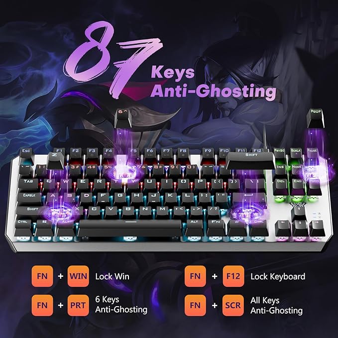 AULA Keyboard, TKL Mechanical Gaming Keyboard with RGB Backlit, All-Metal Panel, N-Key Anti-Ghosting USB-C Wired Keyboards Red Switches with Programmable Keys for MAC Xbox PC Gamer, 87 Keys