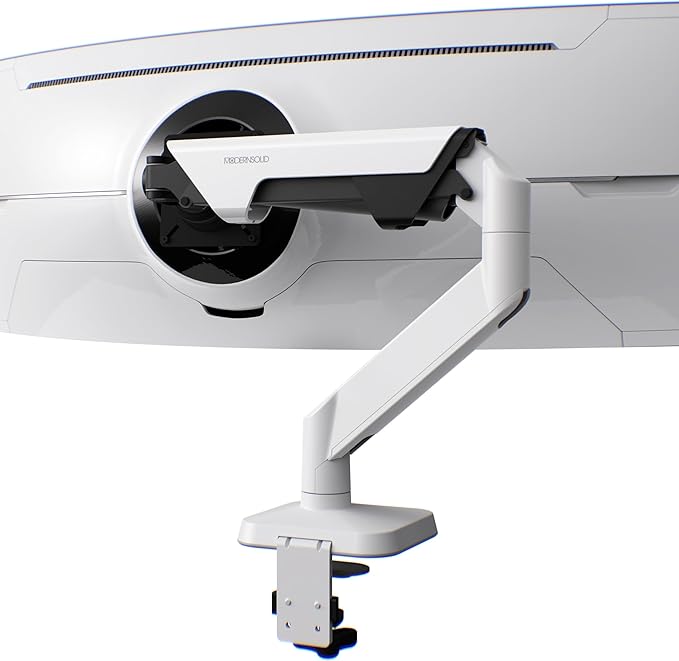 Heavy Duty Monitor Arm Desk Mount for 34-49 Inch Ultrawide Curved Monitors, Supports 14-38 lbs, Gas Spring Ergonomic Full Motion with Cable Management, Red Dot Design Awarded, White