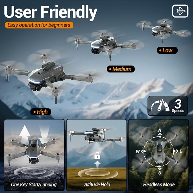 Drone with 2K Camera for Adults, RC Quadcopter with Obstacle Avoidance, 40 Minute Flight, Altitude Hold, One-Key Takeoff/Landing, 3 Speed Modes, Headless Mode, Best Gifts for Beginners, Teen Boys & Girls