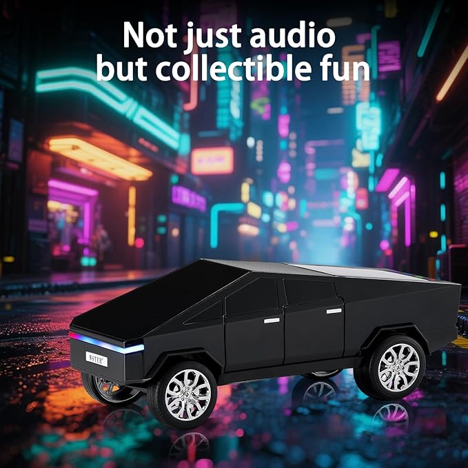 WS-580 Bluetooth Pickup Truck Replica Portable Speaker,with Display Screen,HD Sound, TWS Pairing, FM Radio,Built-in Microphone Hands-Free Calling, LED Party Light, Surprise Gift for Car Lovers(Black)