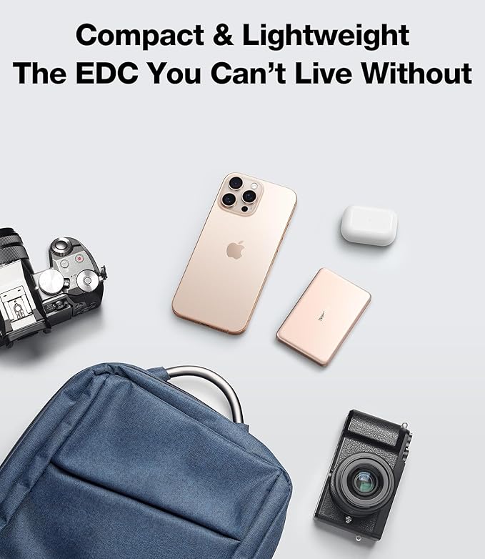 TORRAS MiniMag Power Bank,Ultra-Slim 10,000mAh Magnetic Wireless Portable Charger, 22.5W Fast Charging iPhone Air Magnetic Battery Pack Designed for iPhone 17 Pro Max/17 Pro/Air/16/15/14/13/12, Gold