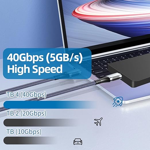 240W for Thunderbolt 4 Cable 6.6 ft, Support 8K@60Hz, 4K@144Hz 40Gbps/240W PD Charging for iPhone 17, USB4, Mac mini M4 / M4 Pro, MacBook Pro, Docking, eGPU, SSD, Surface Pro