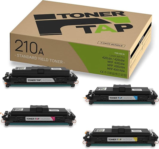 Toner Tap 210A Toner Cartridges 4-Pack Replacement for HP Color Laserjet Pro 4201dw, 4201dn, HP Color Laserjet Pro MFP 4301dw, 4301dn, 4301fdw, W2100A W2101A W2103A W2102A