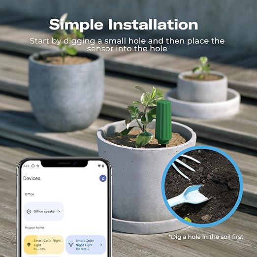 THIRDREALITY Smart Soil Moisture Sensor,Zigbee hub Needed,Accurate Measure,Capacitive Probe,Moisture/Temperature Meter for Garden Planting,Compatible with Homey,Hubitat, SmartThings,Home Assistant