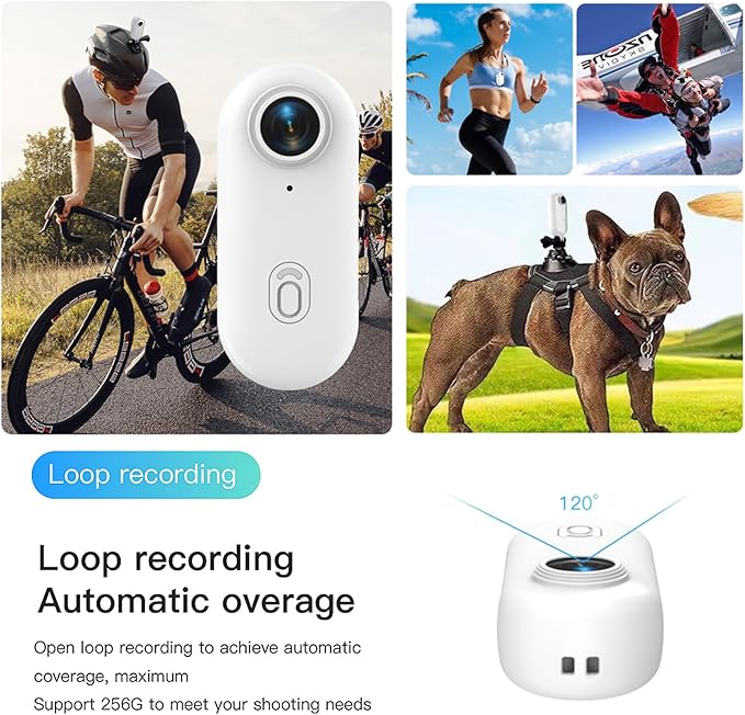 H8 64GB 4K Thumb Action Camera, Mini Body Cameras, Wearable Pocket Vlogging Camera, Multiple Accessory Mount Anywhere Small Portable Hands-Free Helmet Cam for Work, Cycling, Travel, Pet Walking(White