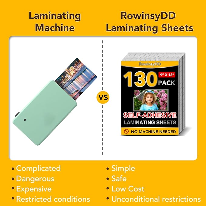 130 PCS Self-Adhesive Laminating Sheets, 9 x 12 Inches Clear Laminating Sheets No Machine Needed Self Sealing Laminate Sheets