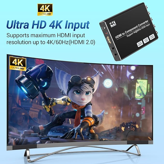 4K HDMI to Component Converter with Scaling Function, HDMI to YPbPr Converter Support 4K/60Hz Input, Support 480i/576i Component Output, Compatible with DVD/PS3/PS4/PS5/Amazon Fire TV Sticks