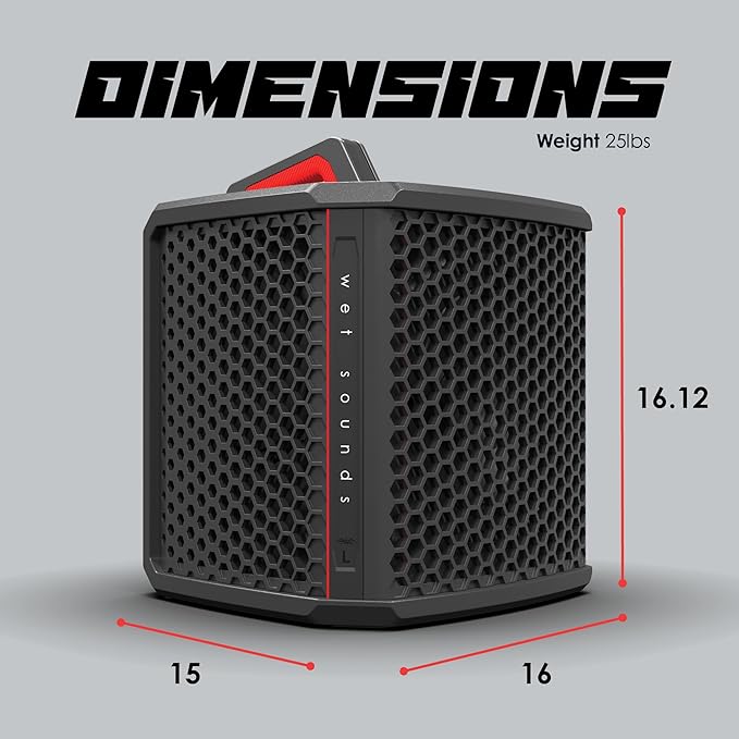 wet sounds Portable Bluetooth Speaker with Lithium Ion Battery, IP67 Rating, Powerful Bass 40 Hour Playtime, Wireless SKAA Pairing Technology, for Outdoor, Beach, Boat, Tailgating, Stackable Design
