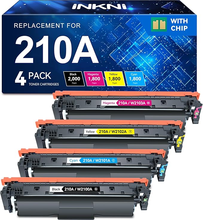 210A Toner Cartridges 4 Pack Compatible Replacement for HP 210A 210X 210 Toner for HP Color Laserjet Pro MFP 4301fdw 4301fdn Pro 4201dn 4201dw Printer Ink W2100A W2100X High Yield (B/C/M/Y, With Chip)