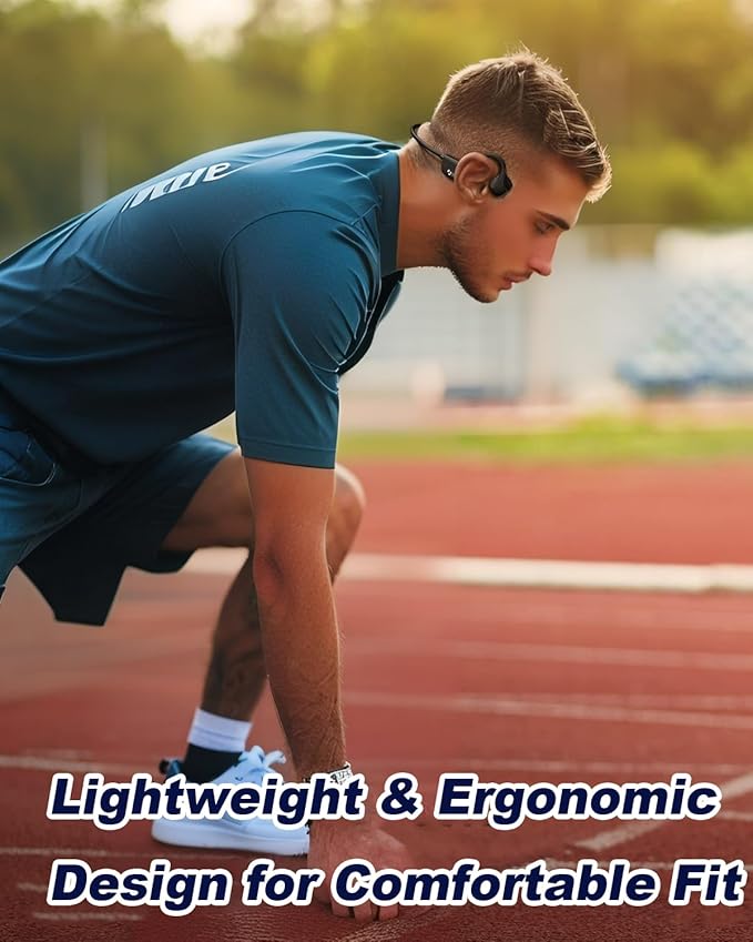 Bone Conduction Headphones Open-Ear Bluetooth 5.0, IP65 Waterproof Wireless Sport Headset with 8H Playtime, Secure Fit for Running/Cycling/Gym, HD Audio w/Mic (2025 Upgraded)