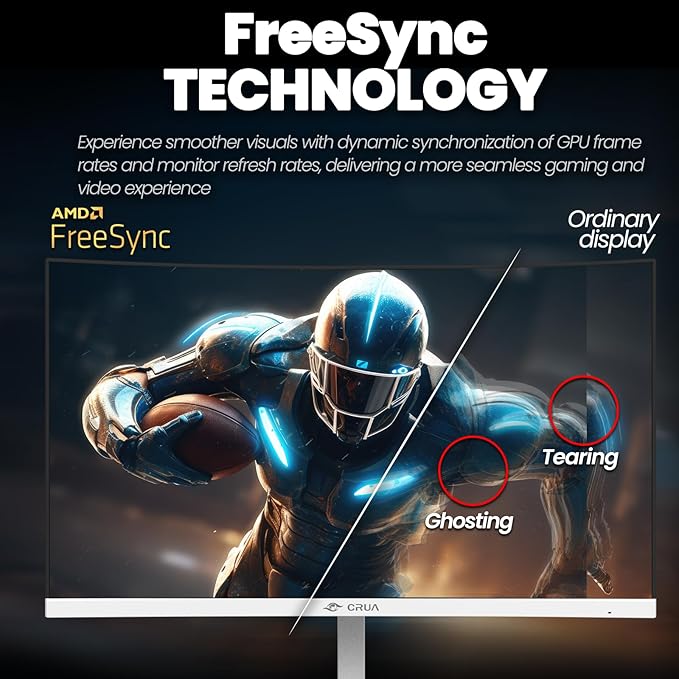 CRUA 24" Curved Gaming Monitor, 165Hz/200Hz Computer Monitor, FHD 1920x1080, 120% sRGB, AMD FreeSync, Blue Light Filter, for Gaming & Office, Wall Mountable- White