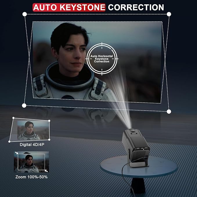 [ 2025 Netflix Licensed ] 4K Projector with Wifi Bluetooth, Android 13 Smart Projector w Built-in Netflix/YouTube/PrimeVideo/D+, Auto Keystone, 1080P Native Mini Portable Projector for Outdoor Movies