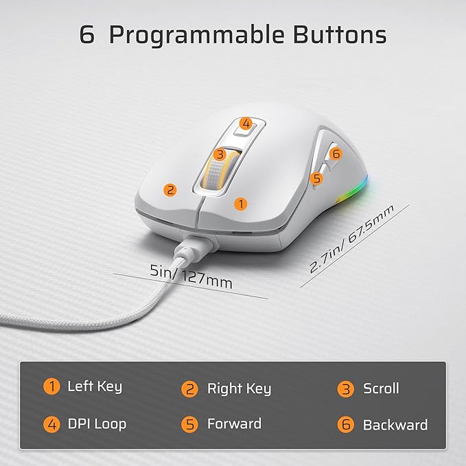 LTC GM025 Tri-Mode Wireless Gaming Mouse,12000 DPI PAW3311 Sensor, Ergonomic Mouse 2.4Ghz/BT/Wired, 6 Programmable Buttons, Customizable RGB Lighting, Pro Software