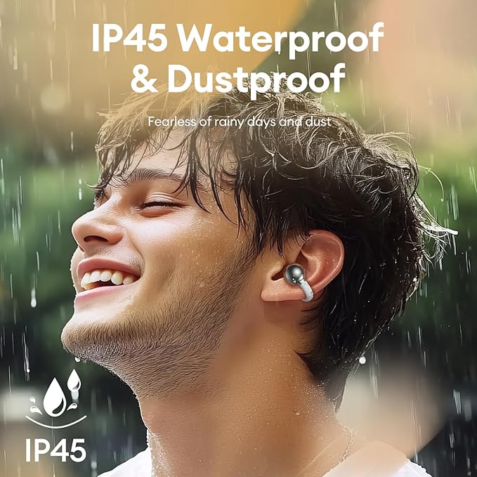 PAXA Clip On Earbuds, Clipbuds7 Open Ear Earbuds Wireless Bluetooth 5.4 with LED Display, Auto L-R Ear Recognition and Touch Control, Ultra-Light 4.5g Fit Comfort for Sports Fitness Daily Use, Silver