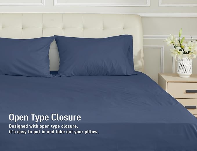 Sunflower Queen Pillowcases Set of 2, 100% Cotton Queen Size Pillow Cases 2, 20×30 inches Crown Blue, Soft and Breathable