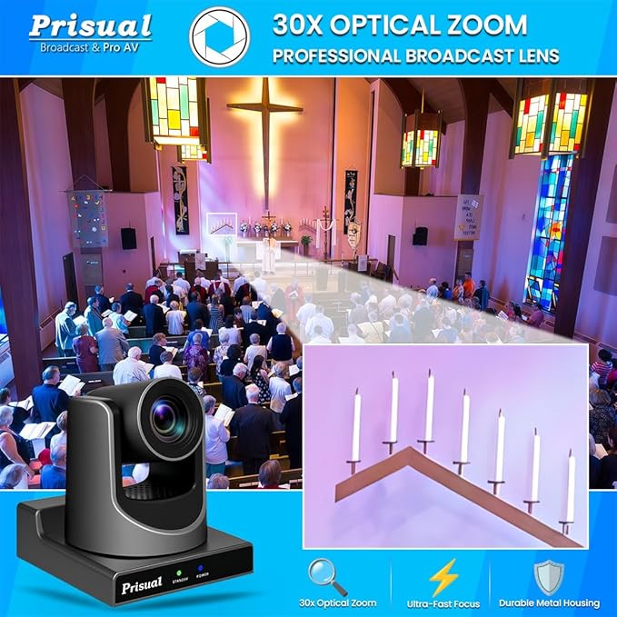 NDI PTZ Camera, 30X NDI/SDI/HDMI/USB3.0/IP Streaming with AI Auto Tracking, Low Latency for Church, Broadcast, Live Events (Built in Latest NDI License, Included NDI HX2 & NDI HX3 & Full NDI)