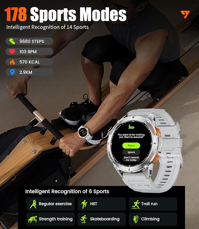 LIGE GPS Smart Watch for Men, 1.43" AMOLED/LED Flashlight/Compass Smartwatch, IP68 Waterproof/Swim Mode/Pedometer/100+ Sports Mode Fitness Tracker, Military Smart Watches for Android iOS Compatible