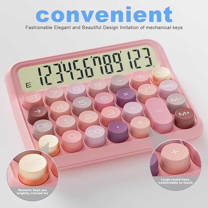 DECKLIT Battery Desk Calculator - 12 Digit Extra Large 5-Inch LCD Display, Big Buttons Easy to Press, 15Tilt Screen for Kids (Colourful)