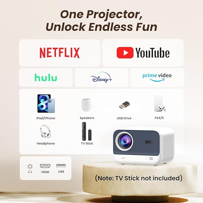[Sound by JBL & Seamless Autofocus] Yaber 1080P Projector with WiFi 6 and Bluetooth, Portable Outdoor Movie Projector, Home Theater Projector for iPhone/TV Stick/HDMI/USB/Laptop/PS5-Gray