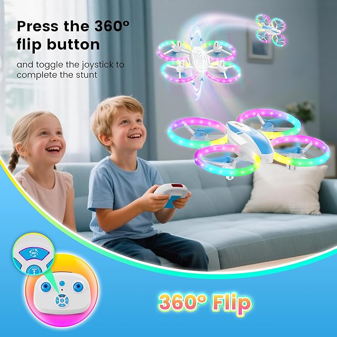 Mini Drone for Kids and Beginners with Fancy LED & Altitude Hold,Birthday Gift for Boys Girls,RC Drone with Propeller Protection,360°Flips,3 Speed Mode,Indoor Outdoor Mini Quadcopter Toy