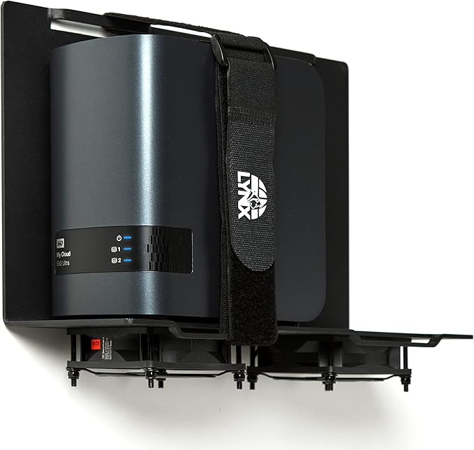 Wall Mount | Vented Computer UPS NAS Server Workstation Uninterruptible Power Supply Wall Bracket Kit with Hardware & Straps + 80mm Case Fan Attachment Points (Fans Not Included) (Small)