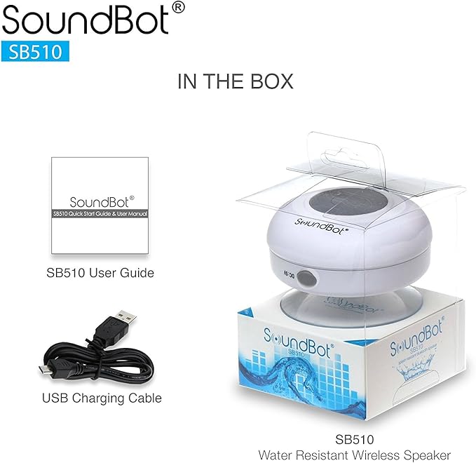 SoundBot® SB510 HD Water Resistant Bluetooth 4.0 Shower Speaker, Handsfree Portable Speakerphone with Built-in Mic, 6hrs of Playtime, Control Buttons and Dedicated Suction Cup for Showers (White)