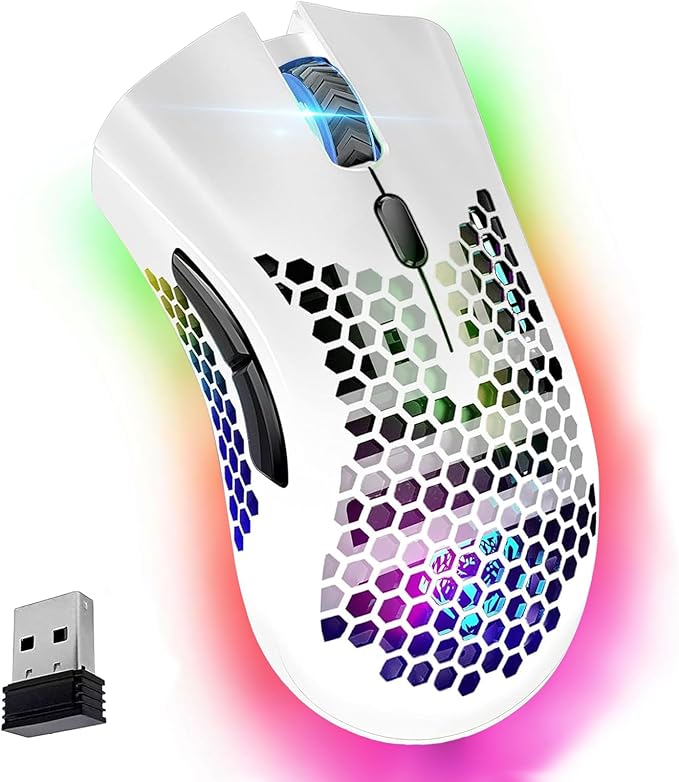 VEGCOO Wireless Gaming Mouse, Silent Click Wireless Rechargeable Mouse with Colorful LED Lights and 3 Level DPI 400mah Lithium Battery for Laptop and Computer (C23 White)