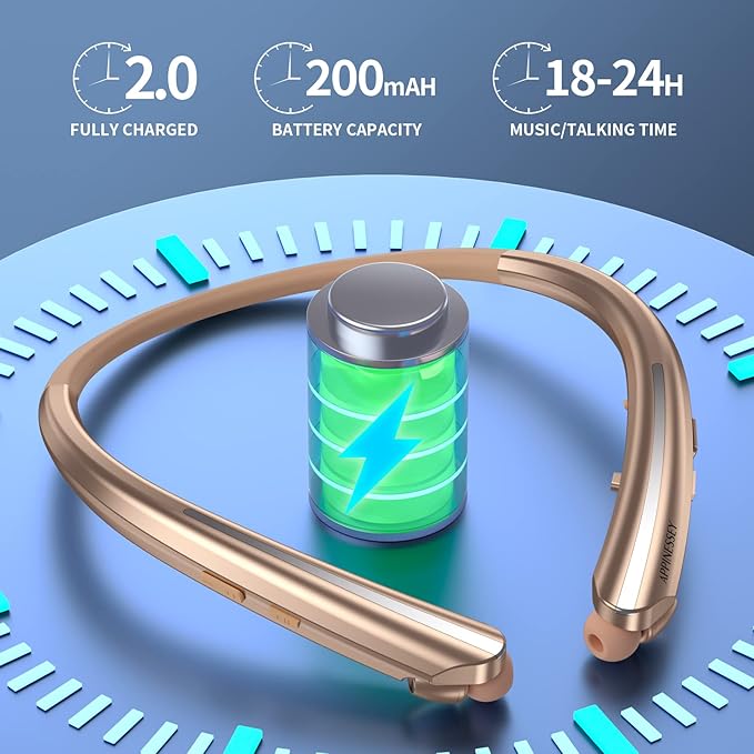 Bluetooth Retractable Headphones Wireless Neckband Headset with Sweatproof Stereo Earbuds for Running/Sports/Driving/Workouts (Rose Gold)