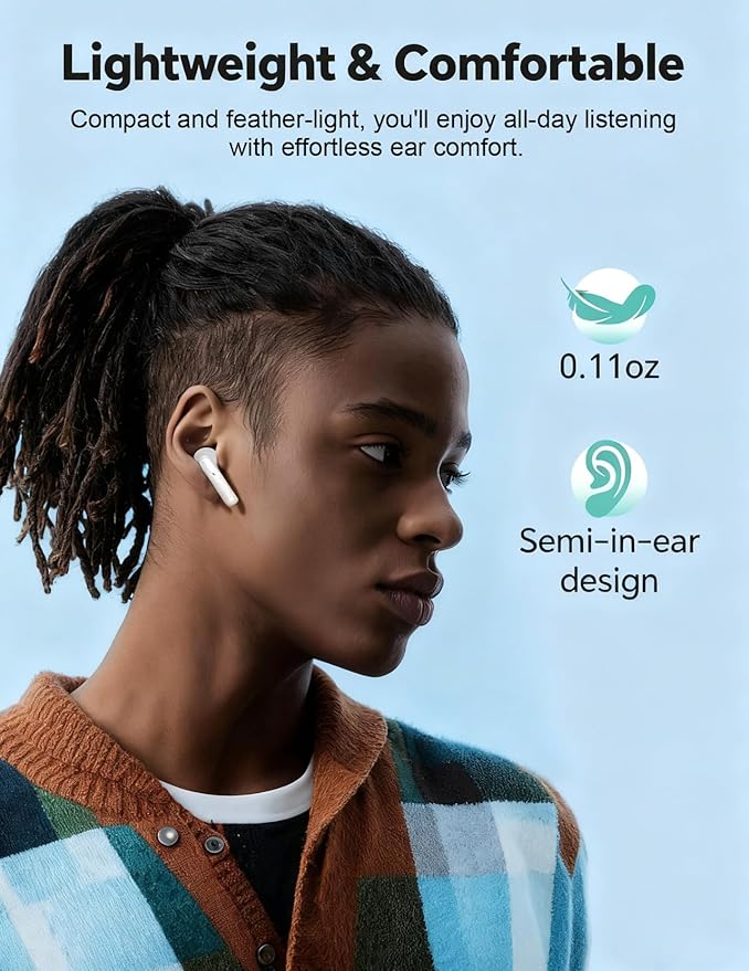 Wireless Earbuds Bluetooth V5.3 Headphones 25H Playtime Waterproof Ear Buds with Mic Lightweight in Ear Earphones for Android/iOS Phone, Birthday White Elephant Stocking Stuffers for Women Men Adults