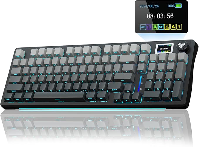 AULA S98 Pro Wireless Mechanical Keyboard with Screen & Knob,2.4GHz/USB-C/BT5.0 Hot Swappable Creamy Keyboard,Pre-lubed Linear Switches,Side Printed PBT Keycaps,RGB Backlit Gaming Keyboards