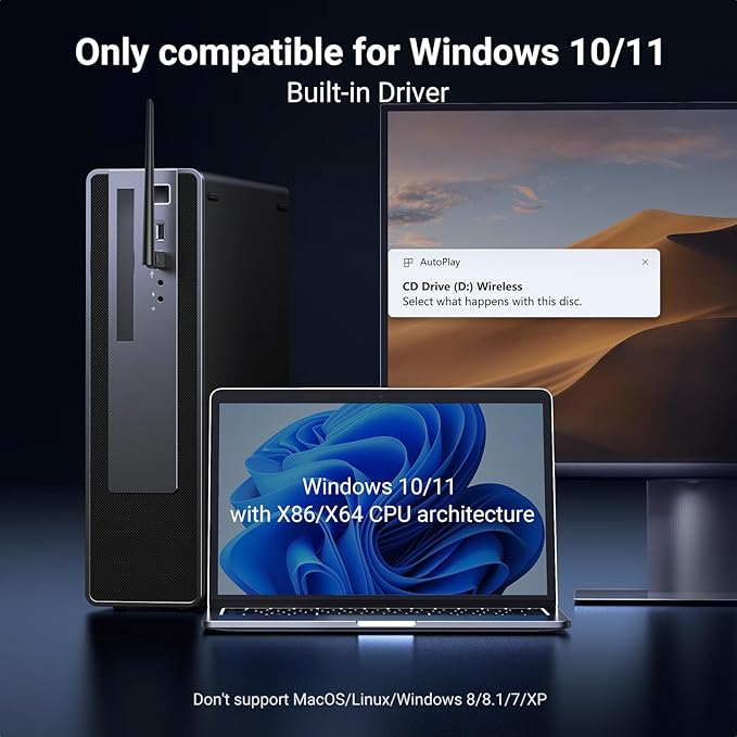 UGREEN WiFi Adapter for Desktop PC, AX900 USB WiFi 6 Adapter with 5GHz/2.4GHz Dual Band, 6dBi High Gain Antenna, Built-in Driver for Win11/10