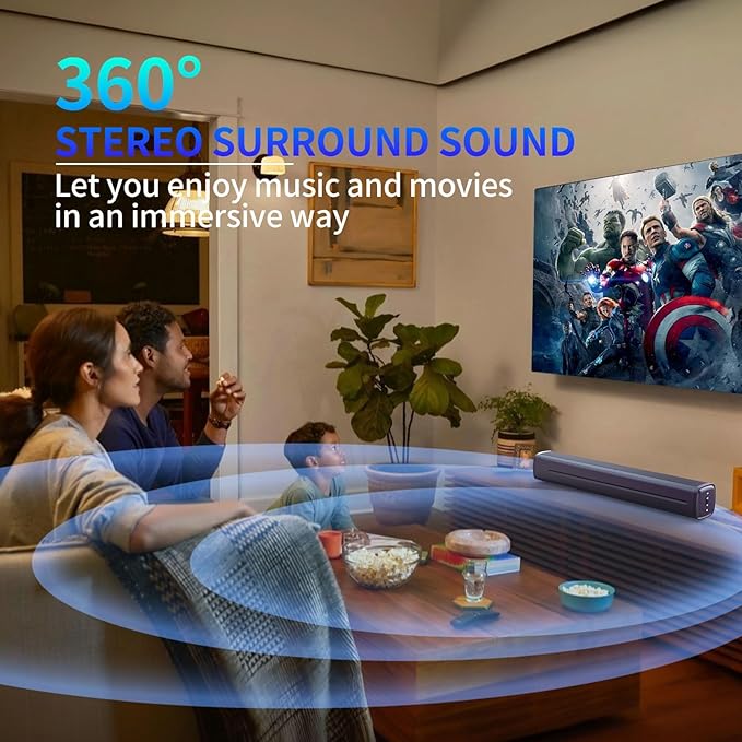 Sound Bar for Smart TV, Sound Bar, Bluetooth Soundbar for TV, 50W Surround Sound Speakers, with Optical/AUX/USB, for Surround Sound System for TV/PC/Gaming/Projectors