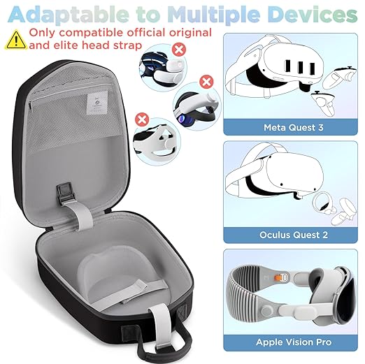 FOREGOER Hard Carrying Case Compatible with Meta Quest 3S/Quest 3/Oculus Quest 2 Official Original/Elite Strap VR Gaming Headset, Portable Travel Vision Pro Case for Touch Controllers Accessories