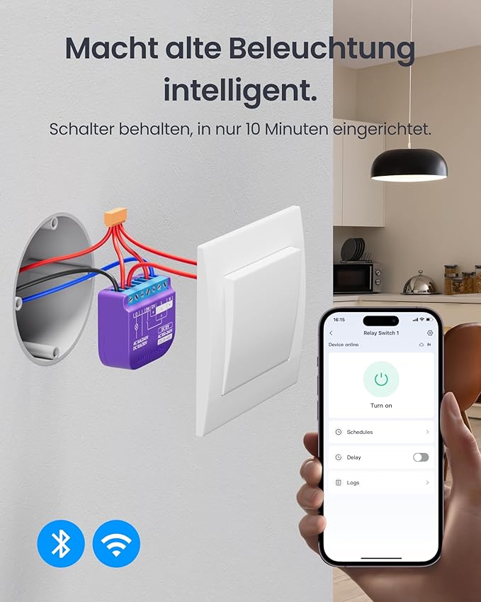 SwitchBot Smart Relay Switch 1(2pack),Smart Relay Module with Built-in Bluetooth Repeater, Wi-Fi&Bluetooth Switch Works with Alexa/AppleHome/Google Home/Matter Hub Required, 2.4GHz, Home Automation