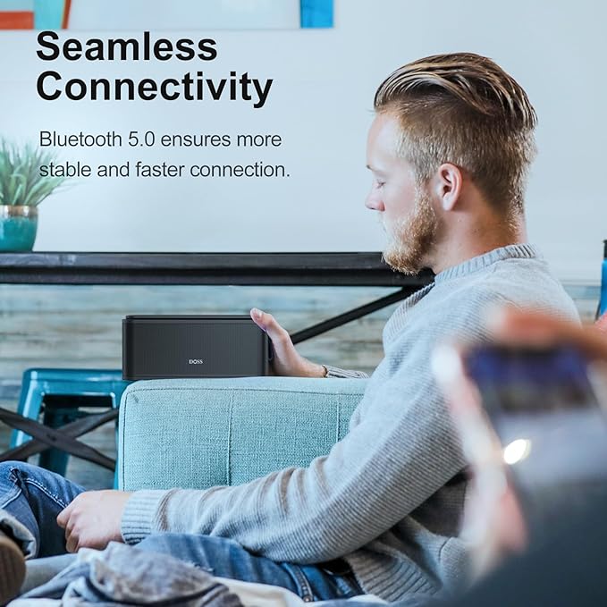 DOSS SoundBox Touch Wireless Bluetooth Speaker with 12W HD Sound and Bass, IPX5 Waterproof, 20H Playtime, Handsfree, for Office, Home, Outdoor, Travel-Upgraded