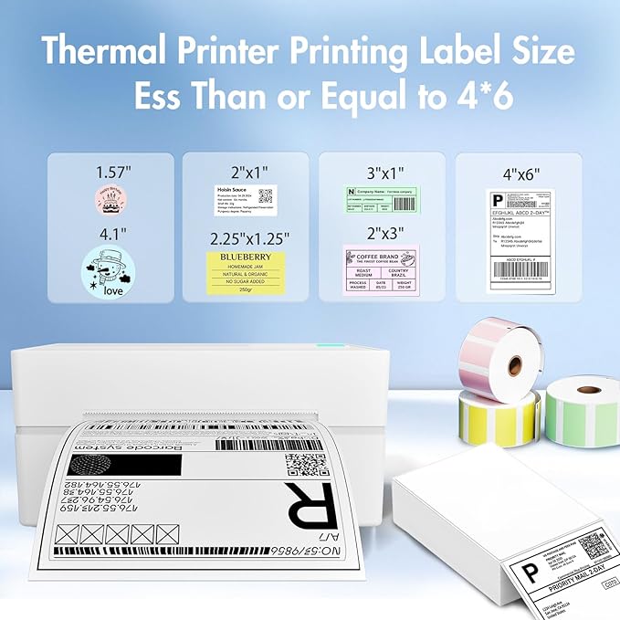 Bluetooth Thermal Shipping Label Printer: 4x6 Wireless Mini Clear Label Maker with Waterproof Tape for Small Business - Widely Used for USPS UPS Ebay Amazon Shopify Etsy, White